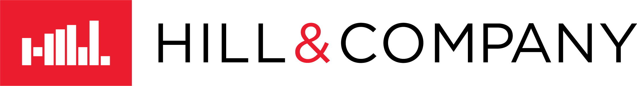 red, white, and black horizontal hill & company logo